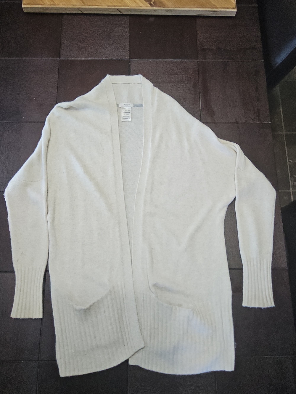 Aritzia Talula Cashmere Open-Front Cream Cardigan